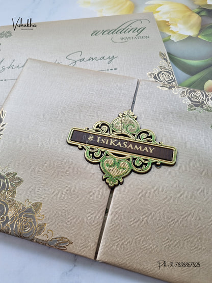 Semi Box Padded Double Door Flower Hindu Muslim Christian Sikh Jain invitation Cards ATS-1896G – image 2