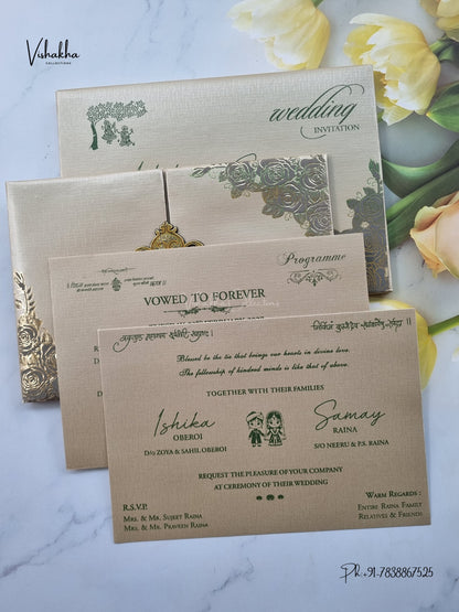 Semi Box Padded Double Door Flower Hindu Muslim Christian Sikh Jain invitation Cards ATS-1896G – image 3