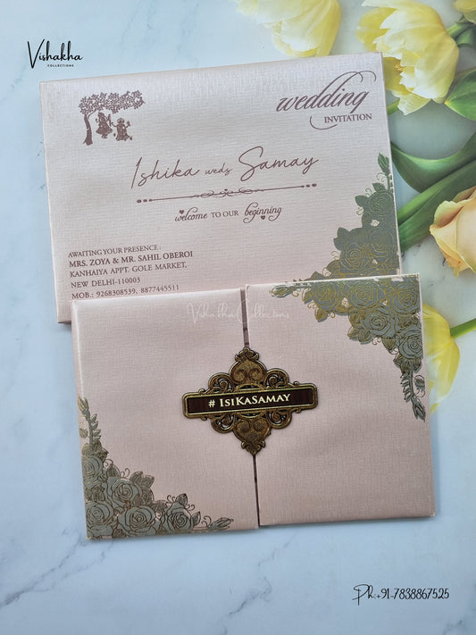 Semi Box Padded Double Door Flower Hindu Muslim Christian Sikh Jain invitation Cards ATS-1896P – image 1