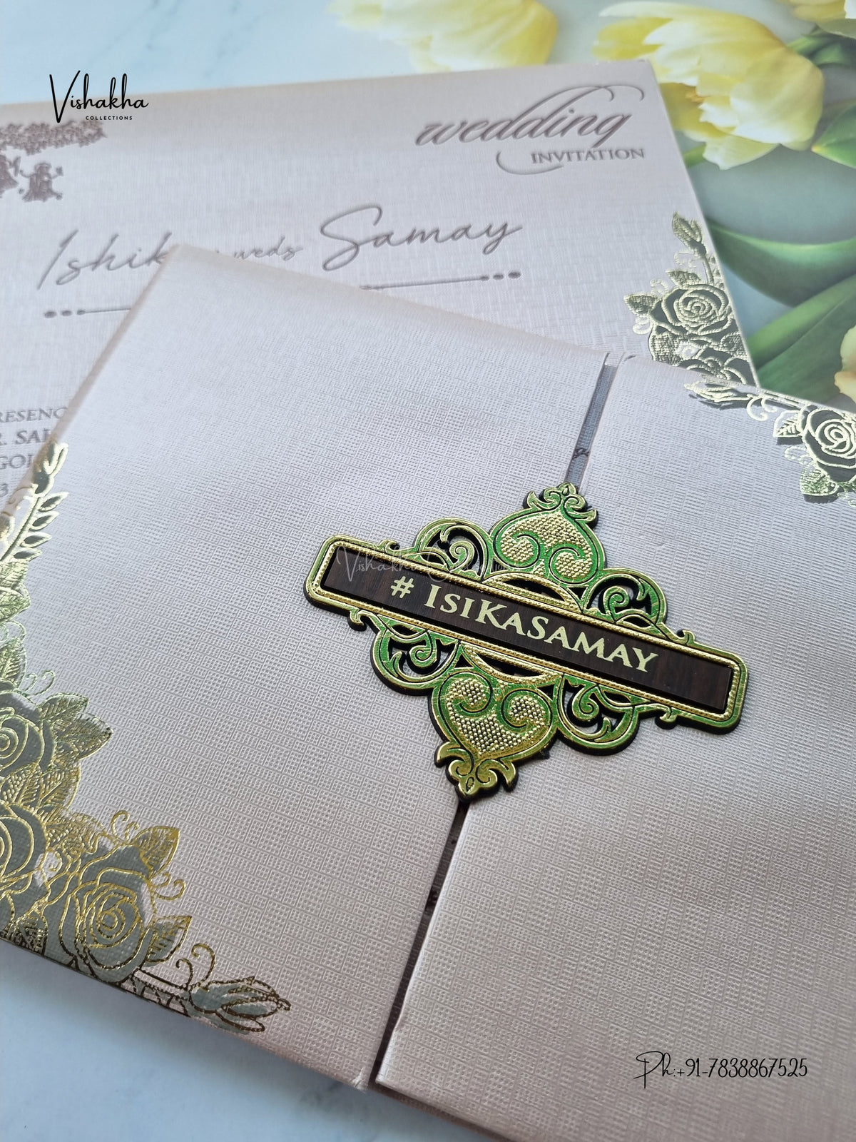 Semi Box Padded Double Door Flower Hindu Muslim Christian Sikh Jain invitation Cards ATS-1896P – image 2
