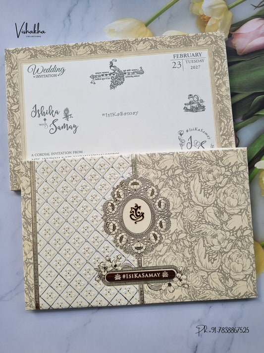 Semi Box Ganesh Ji Flower Geometric Hindu Jain invitation Cards ATS-1898 – image 1