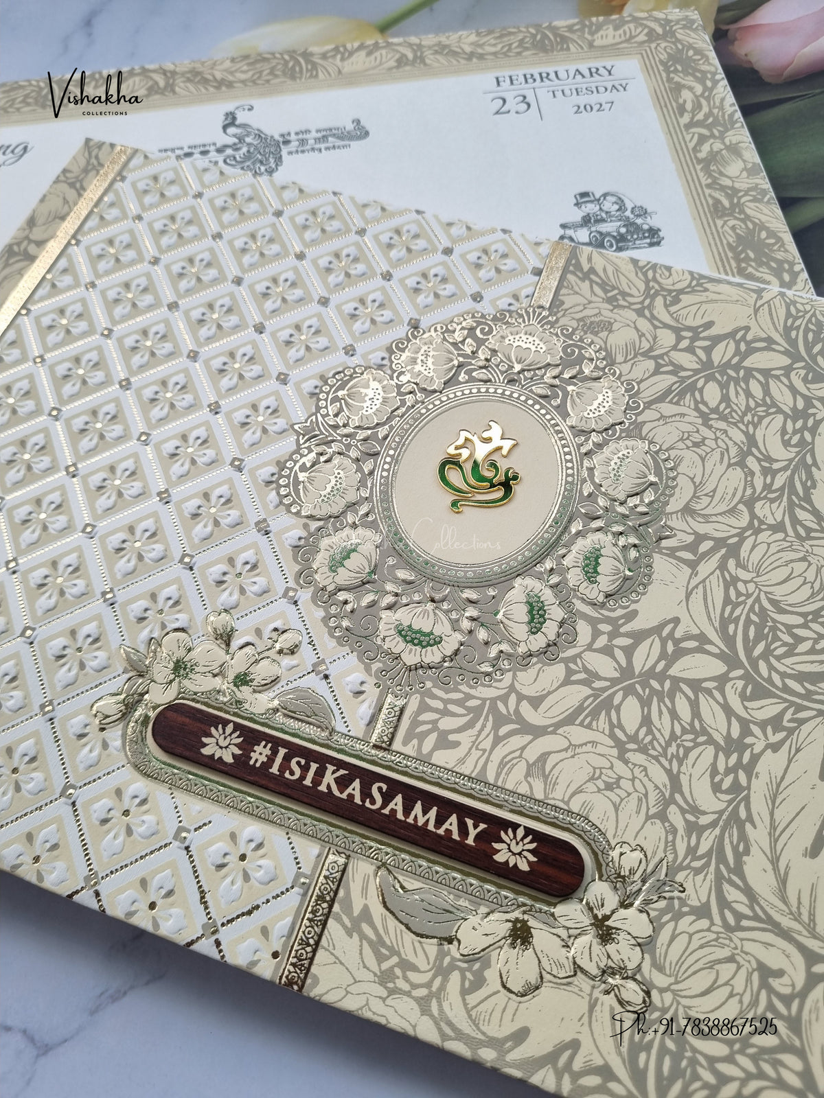 Semi Box Ganesh Ji Flower Geometric Hindu Jain invitation Cards ATS-1898 – image 2