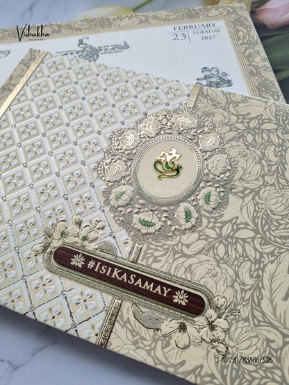 Semi Box Ganesh Ji Flower Geometric Hindu Jain invitation Cards ATS-1898 – image 2