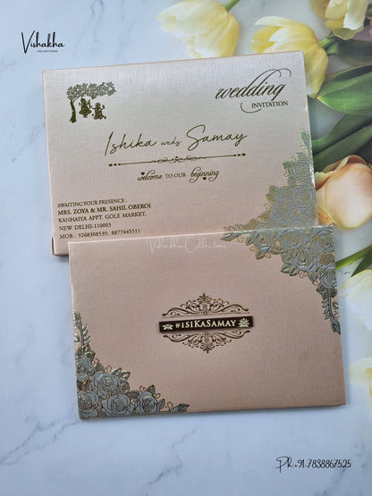Semi Box Padded Flower Hindu Muslim Christian Sikh Jain invitation Cards ATS-1899G – image 1