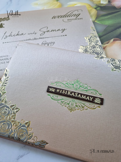Semi Box Padded Flower Hindu Muslim Christian Sikh Jain invitation Cards ATS-1899G – image 2
