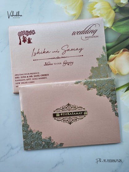 Semi Box Padded Flower Hindu Muslim Christian Sikh Jain invitation Cards ATS-1899P – image 1