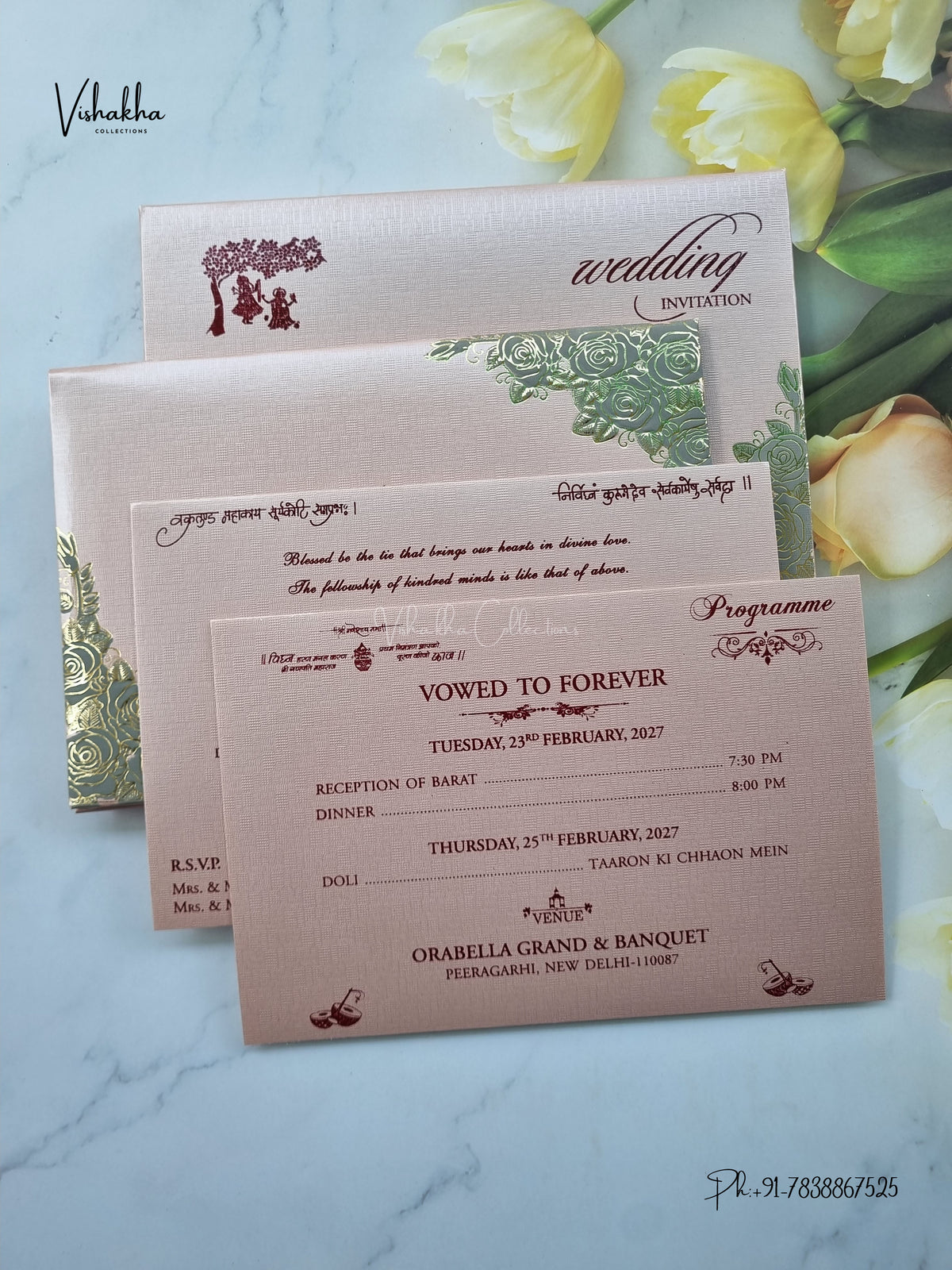 Semi Box Padded Flower Hindu Muslim Christian Sikh Jain invitation Cards ATS-1899P – image 3