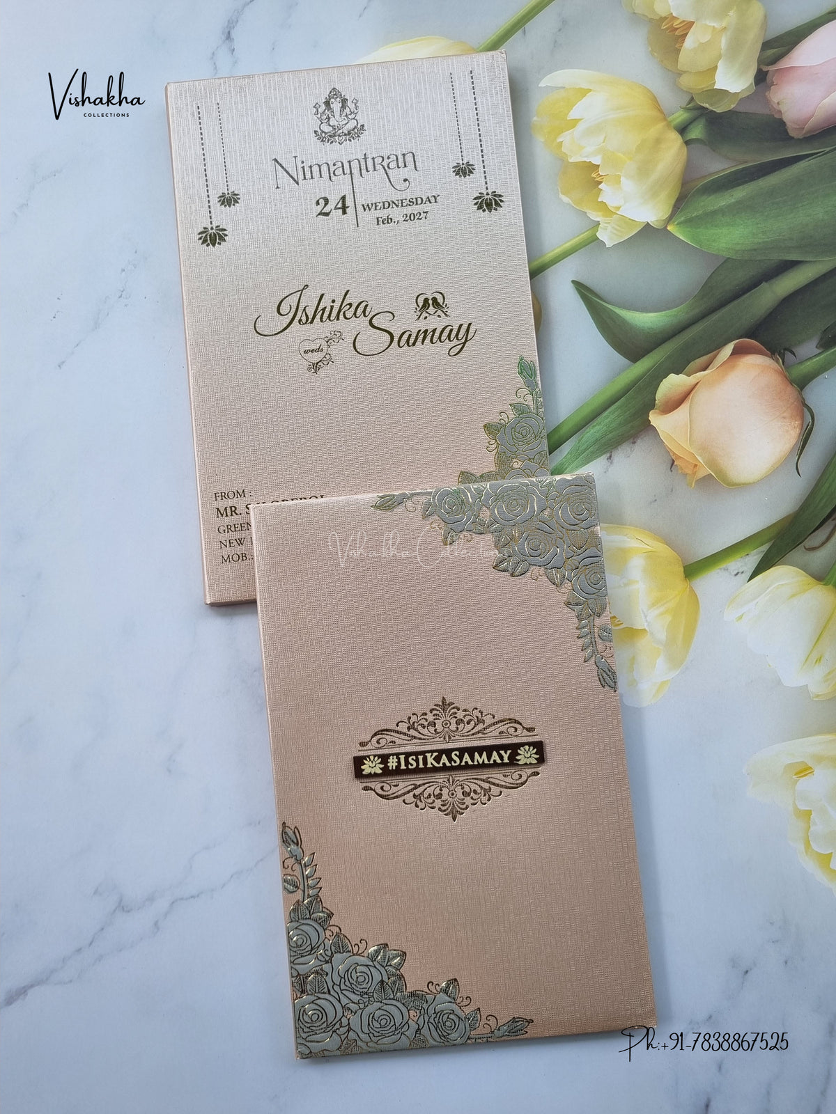 Semi Box Padded Flower Hindu Muslim Christian Sikh Jain invitation Cards ATS-1900G – image 1