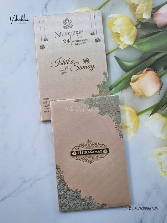 Semi Box Padded Flower Hindu Muslim Christian Sikh Jain invitation Cards ATS-1900G – image 1