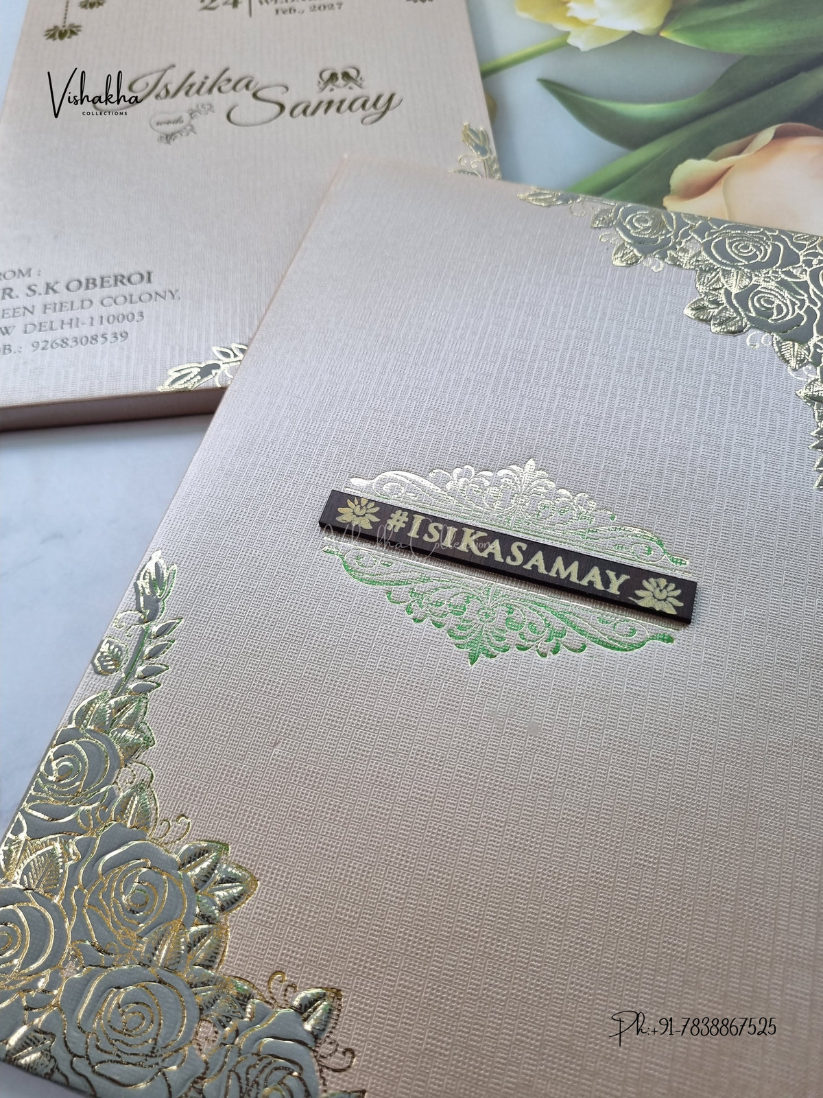 Semi Box Padded Flower Hindu Muslim Christian Sikh Jain invitation Cards ATS-1900G – image 2