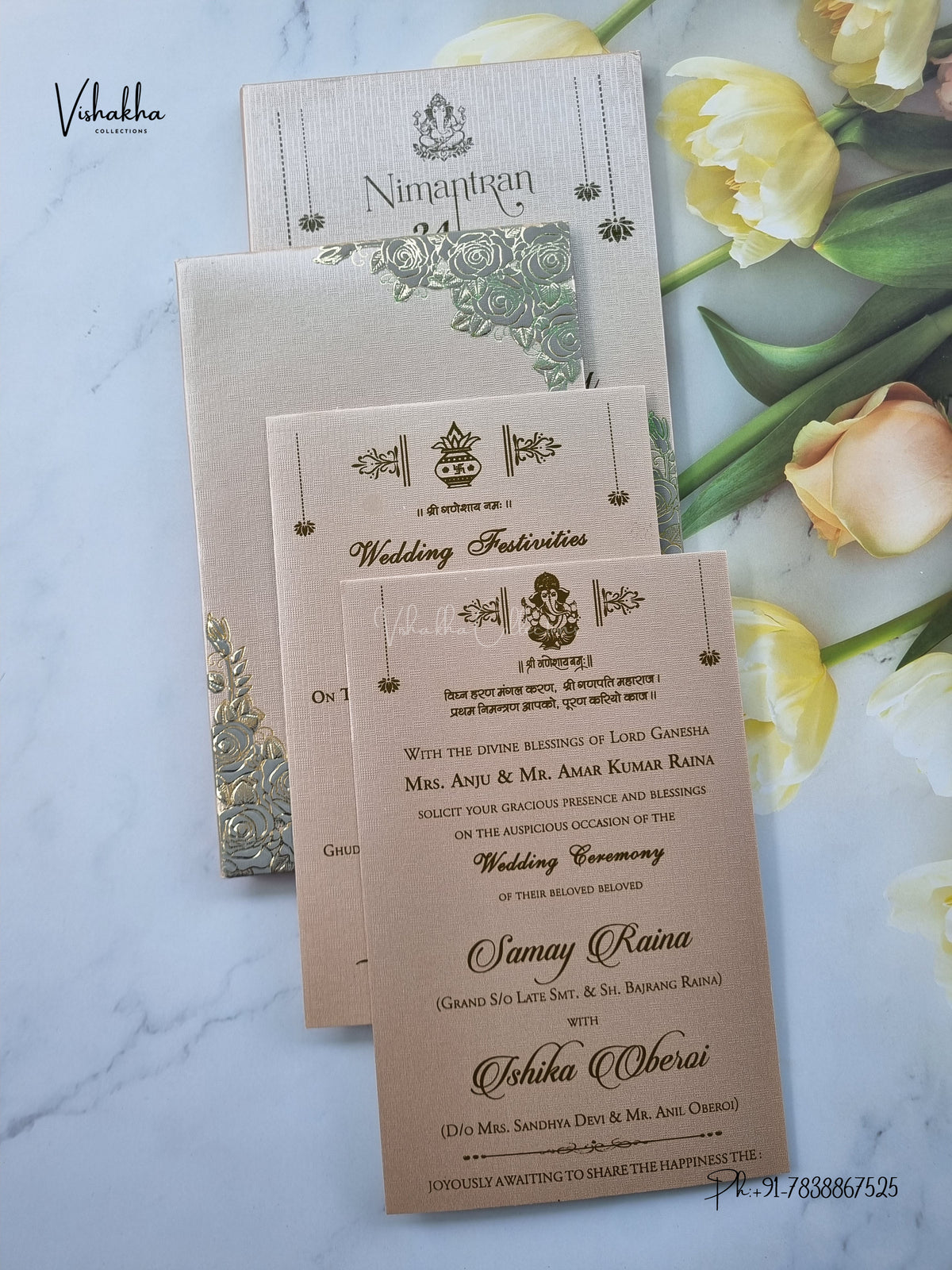 Semi Box Padded Flower Hindu Muslim Christian Sikh Jain invitation Cards ATS-1900G – image 3