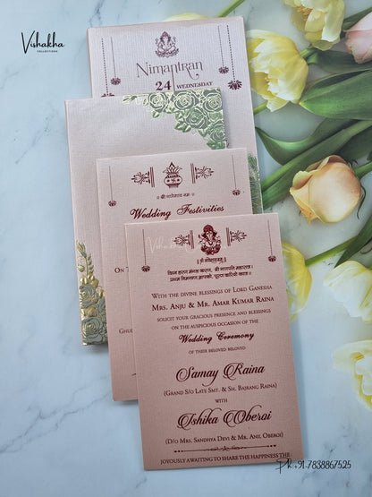 Semi Box Padded Flower Hindu Muslim Christian Sikh Jain invitation Cards ATS-1900P – image 3