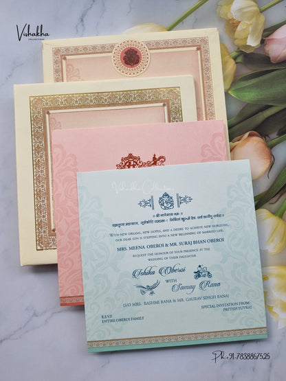Semi Box Padded Ganesh Ji Flower Hindu Jain invitation Cards ATS-215 – image 3