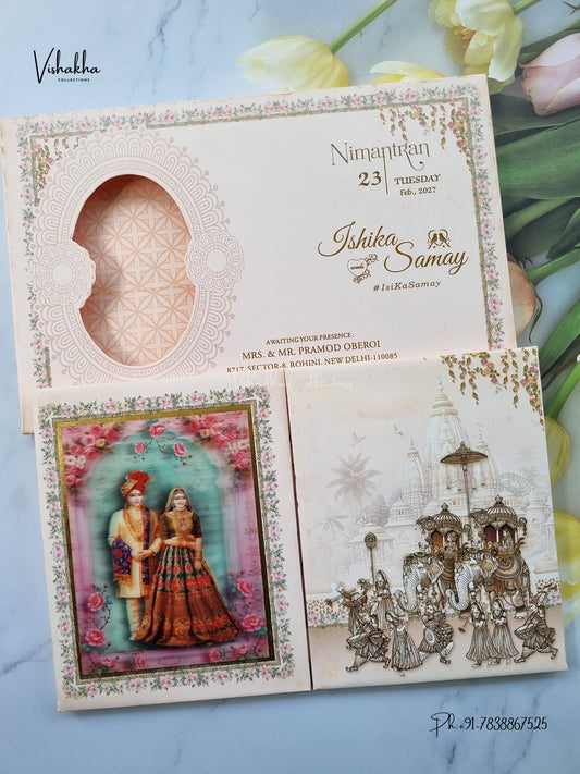 Semi Box Padded Double Door Dulah Dulhan 3D Pop Up Hindu Sikh Jain invitation Cards ATS-238 – image 1