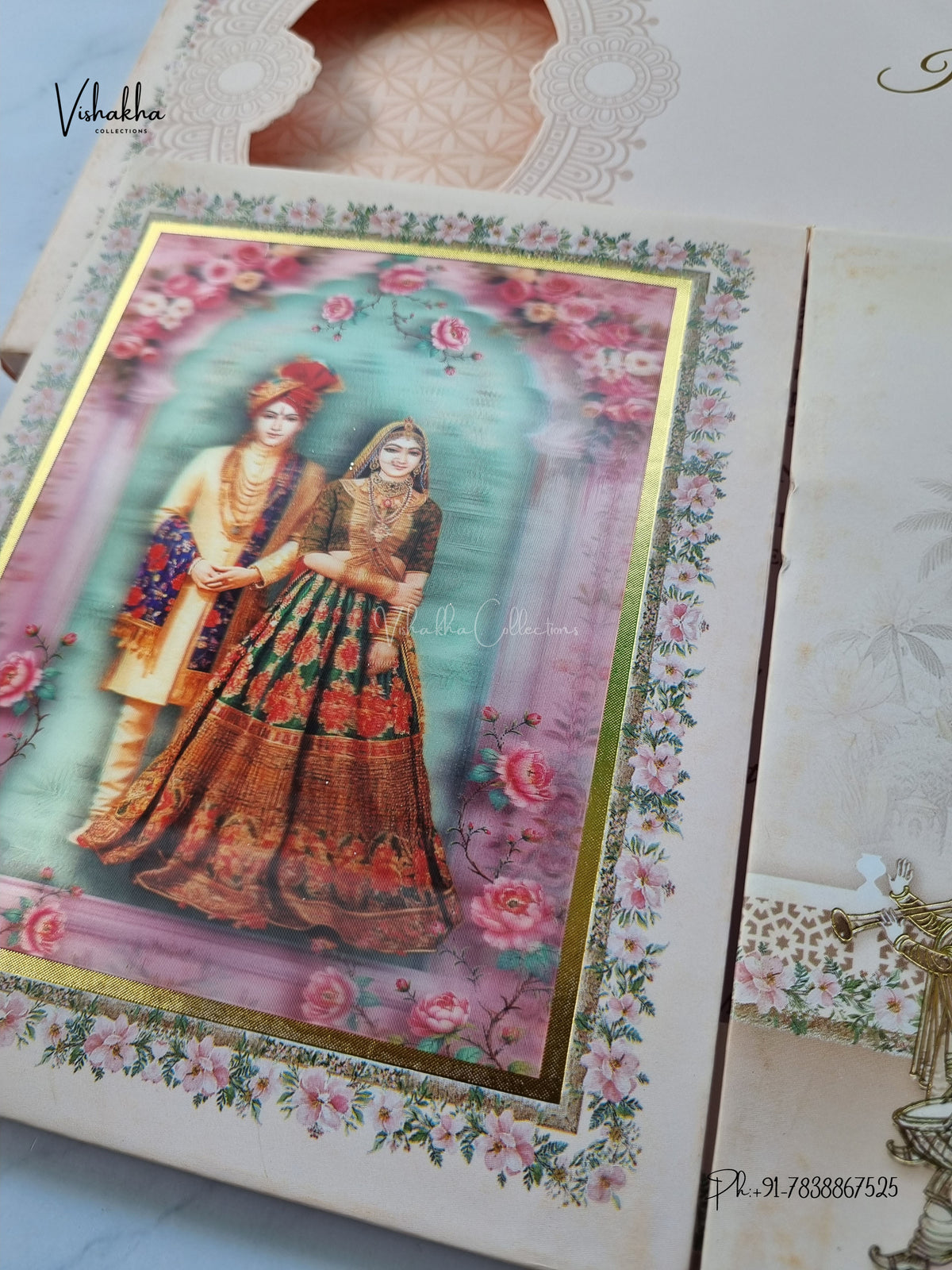 Semi Box Padded Double Door Dulah Dulhan 3D Pop Up Hindu Sikh Jain invitation Cards ATS-238 – image 2