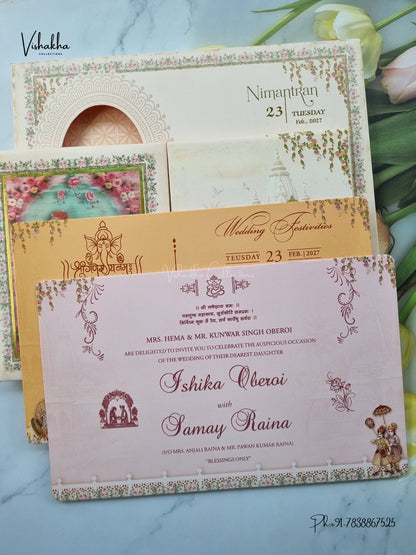 Semi Box Padded Double Door Dulah Dulhan 3D Pop Up Hindu Sikh Jain invitation Cards ATS-238 – image 3