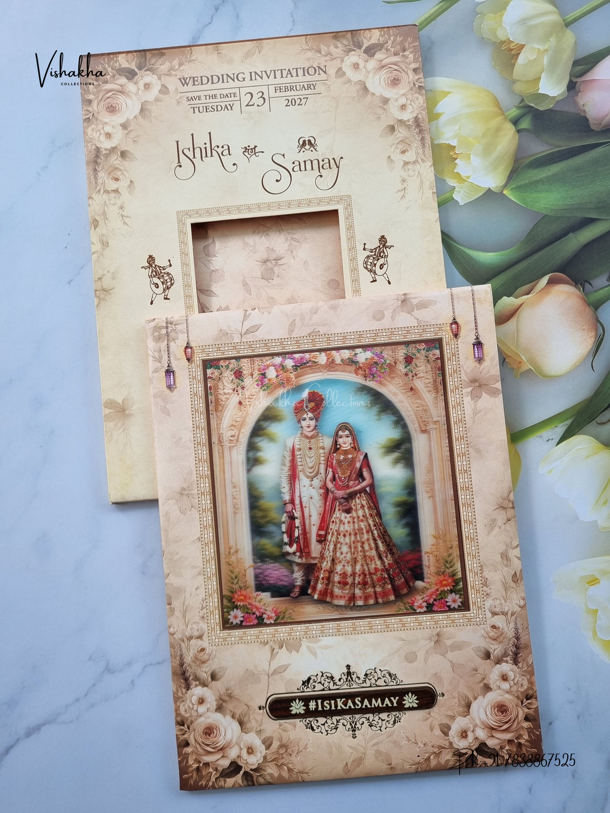 Semi Box Padded Dulah Dulhan 3D Pop Up Hindu Sikh Jain invitation Cards ATS-239 – image 1