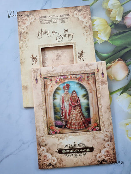 Semi Box Padded Dulah Dulhan 3D Pop Up Hindu Sikh Jain invitation Cards ATS-239 – image 1