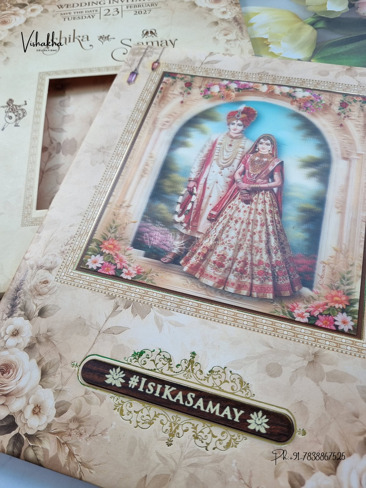 Semi Box Padded Dulah Dulhan 3D Pop Up Hindu Sikh Jain invitation Cards ATS-239 – image 2