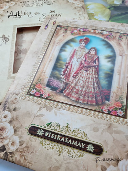 Semi Box Padded Dulah Dulhan 3D Pop Up Hindu Sikh Jain invitation Cards ATS-239 – image 2