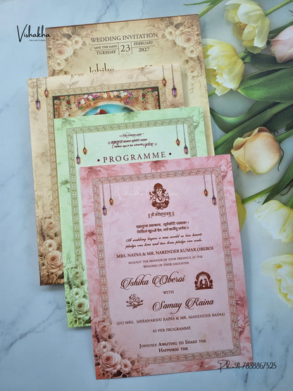 Semi Box Padded Dulah Dulhan 3D Pop Up Hindu Sikh Jain invitation Cards ATS-239 – image 3