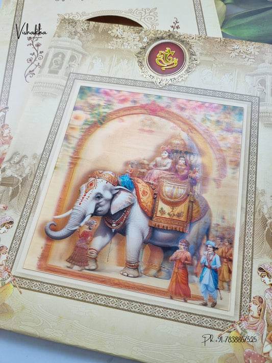Semi Box Padded Ganesh Ji Dulah Dulhan 3D Pop Up Hindu Jain invitation Cards ATS-240 – image 2