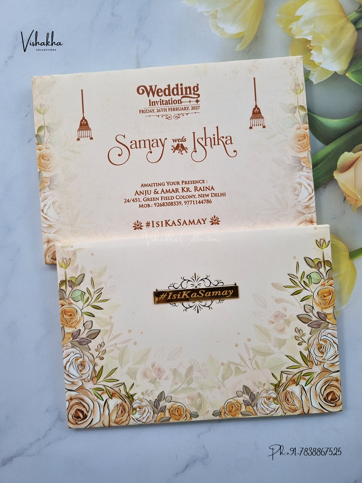 Semi Box Padded Flower Hindu Muslim Christian Sikh Jain invitation Cards ATS-251 – image 1