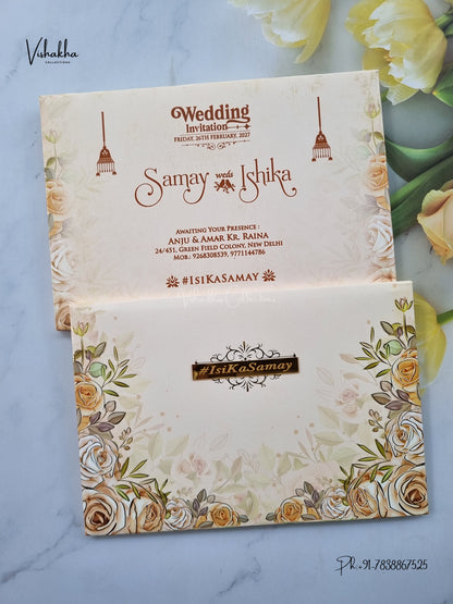 Semi Box Padded Flower Hindu Muslim Christian Sikh Jain invitation Cards ATS-251 – image 1