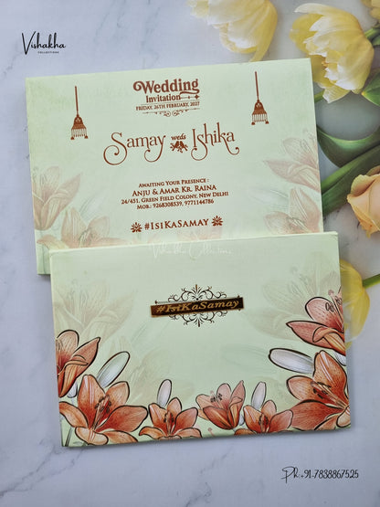 Semi Box Padded Flower Hindu Muslim Christian Sikh Jain invitation Cards ATS-252 – image 1