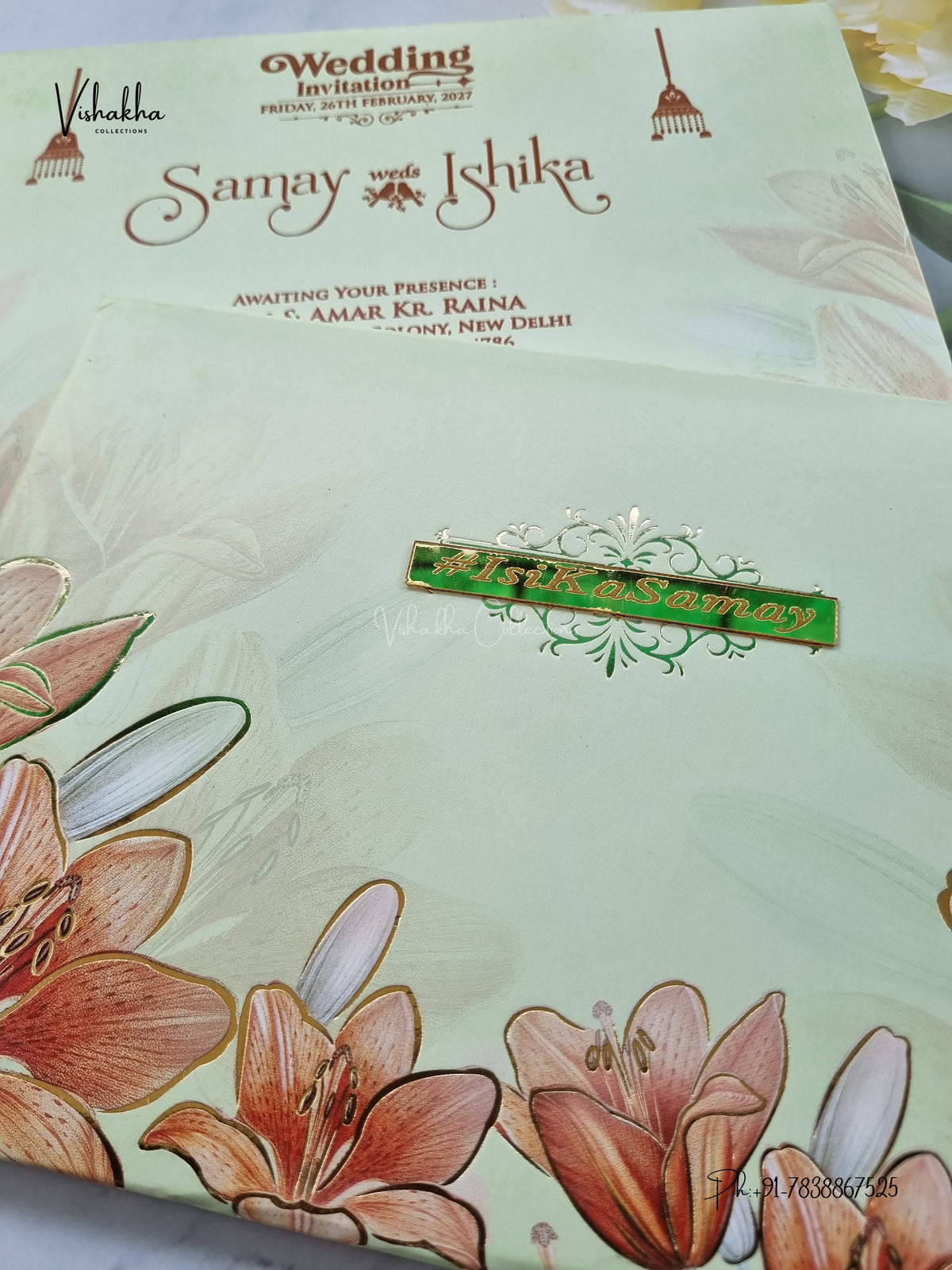 Semi Box Padded Flower Hindu Muslim Christian Sikh Jain invitation Cards ATS-252 – image 2