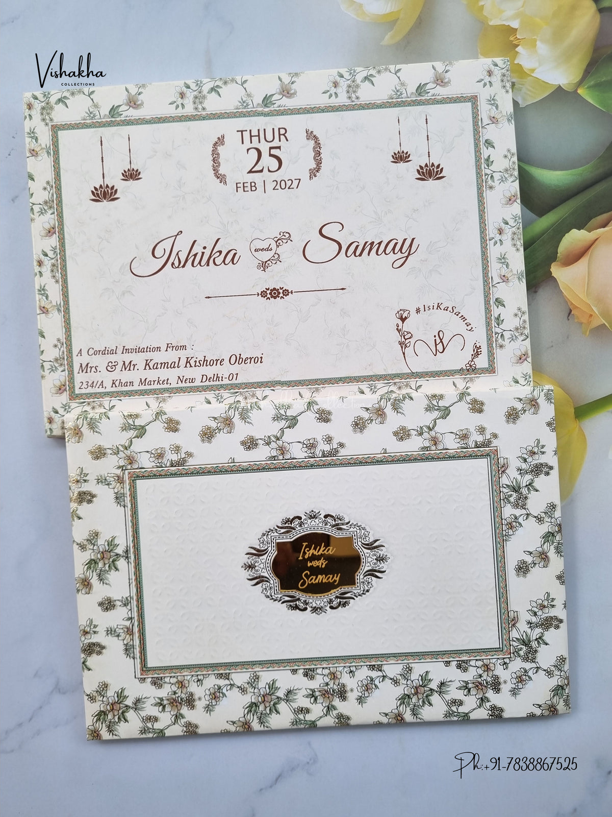 Semi Box Padded Flower Hindu Muslim Christian Sikh Jain invitation Cards ATS-253 – image 1