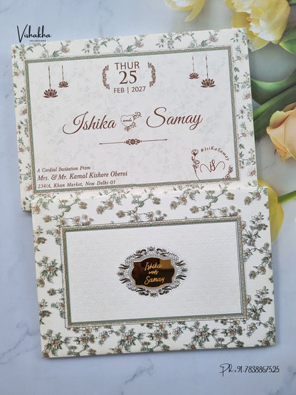 Semi Box Padded Flower Hindu Muslim Christian Sikh Jain invitation Cards ATS-253 – image 1