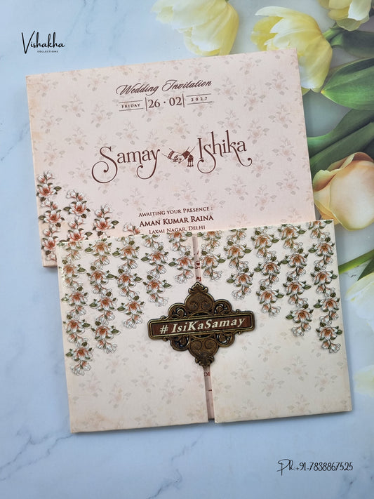 Semi Box Padded Double Door Flower Hindu Muslim Christian Sikh Jain invitation Cards ATS-254 – image 1