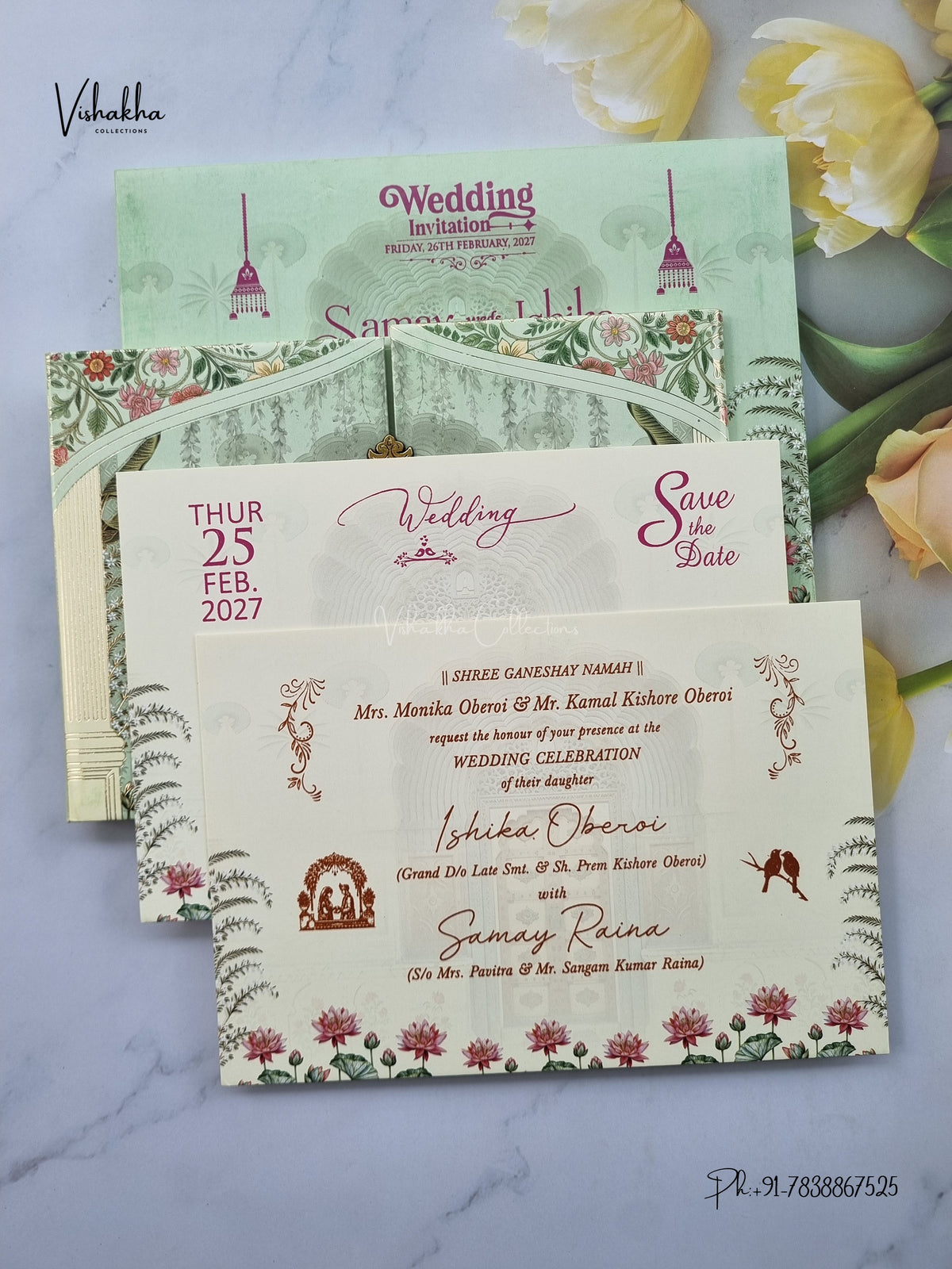 Semi Box Padded Double Door Lotus Hindu Muslim Christian Sikh Jain invitation Cards ATS-255 – image 3