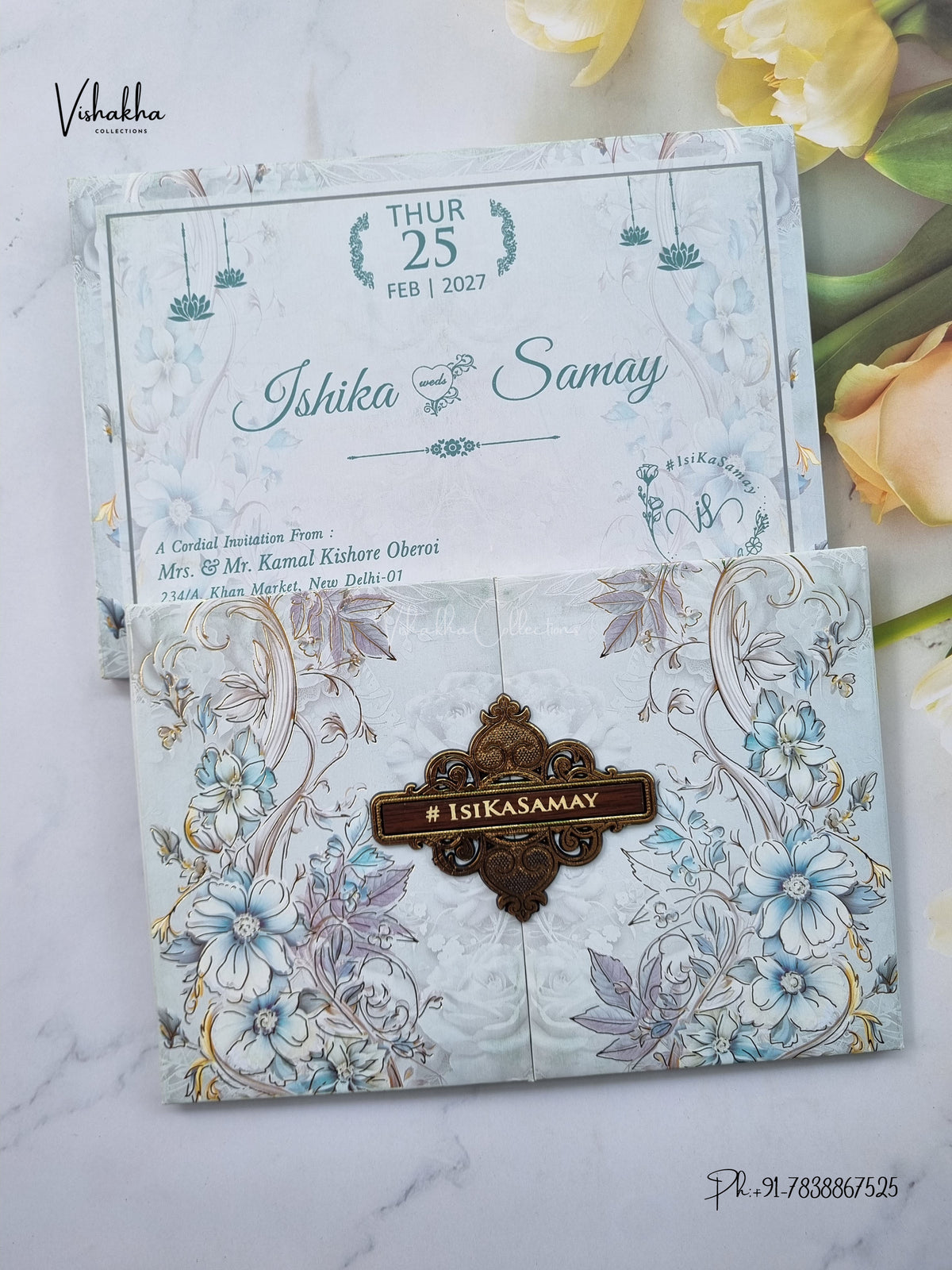 Semi Box Padded Double Door Flower Hindu Muslim Christian Sikh Jain invitation Cards ATS-256 – image 1
