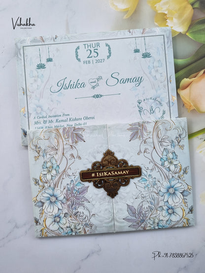 Semi Box Padded Double Door Flower Hindu Muslim Christian Sikh Jain invitation Cards ATS-256 – image 1