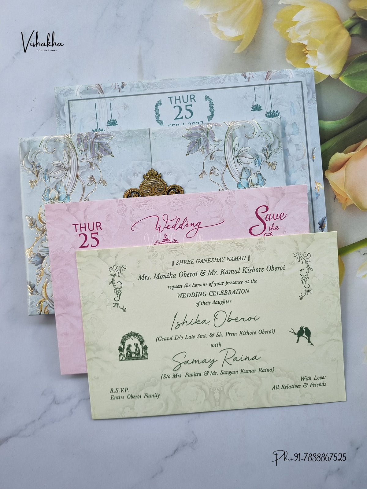 Semi Box Padded Double Door Flower Hindu Muslim Christian Sikh Jain invitation Cards ATS-256 – image 3