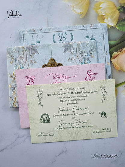 Semi Box Padded Double Door Flower Hindu Muslim Christian Sikh Jain invitation Cards ATS-256 – image 3