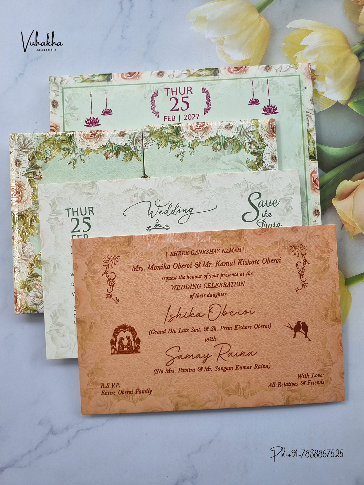 Semi Box Padded Double Door Flower Hindu Muslim Christian Sikh Jain invitation Cards ATS-257 – image 3