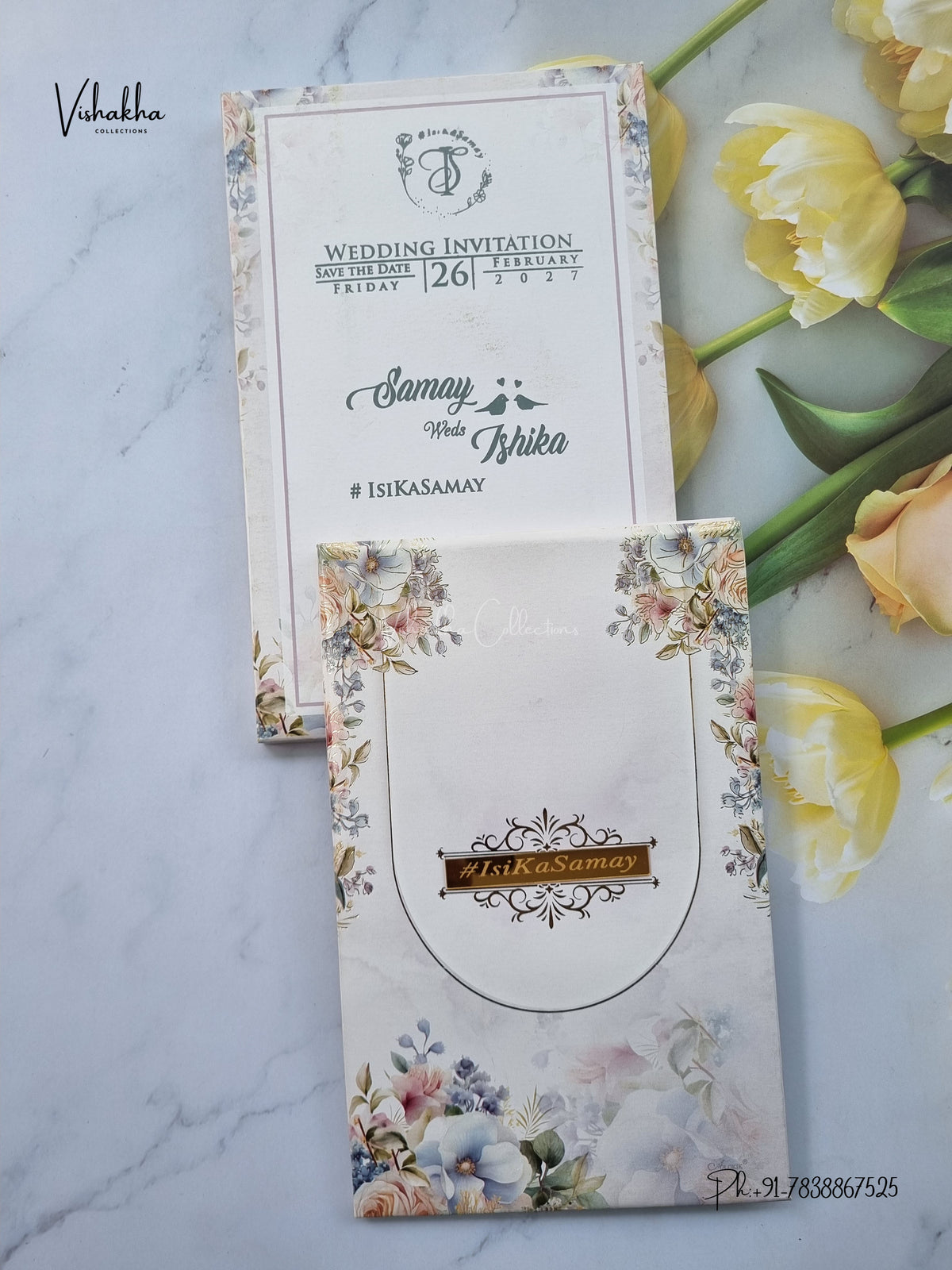 Semi Box Padded Flower Hindu Muslim Christian Sikh Jain invitation Cards ATS-258 – image 1