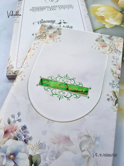 Semi Box Padded Flower Hindu Muslim Christian Sikh Jain invitation Cards ATS-258 – image 2