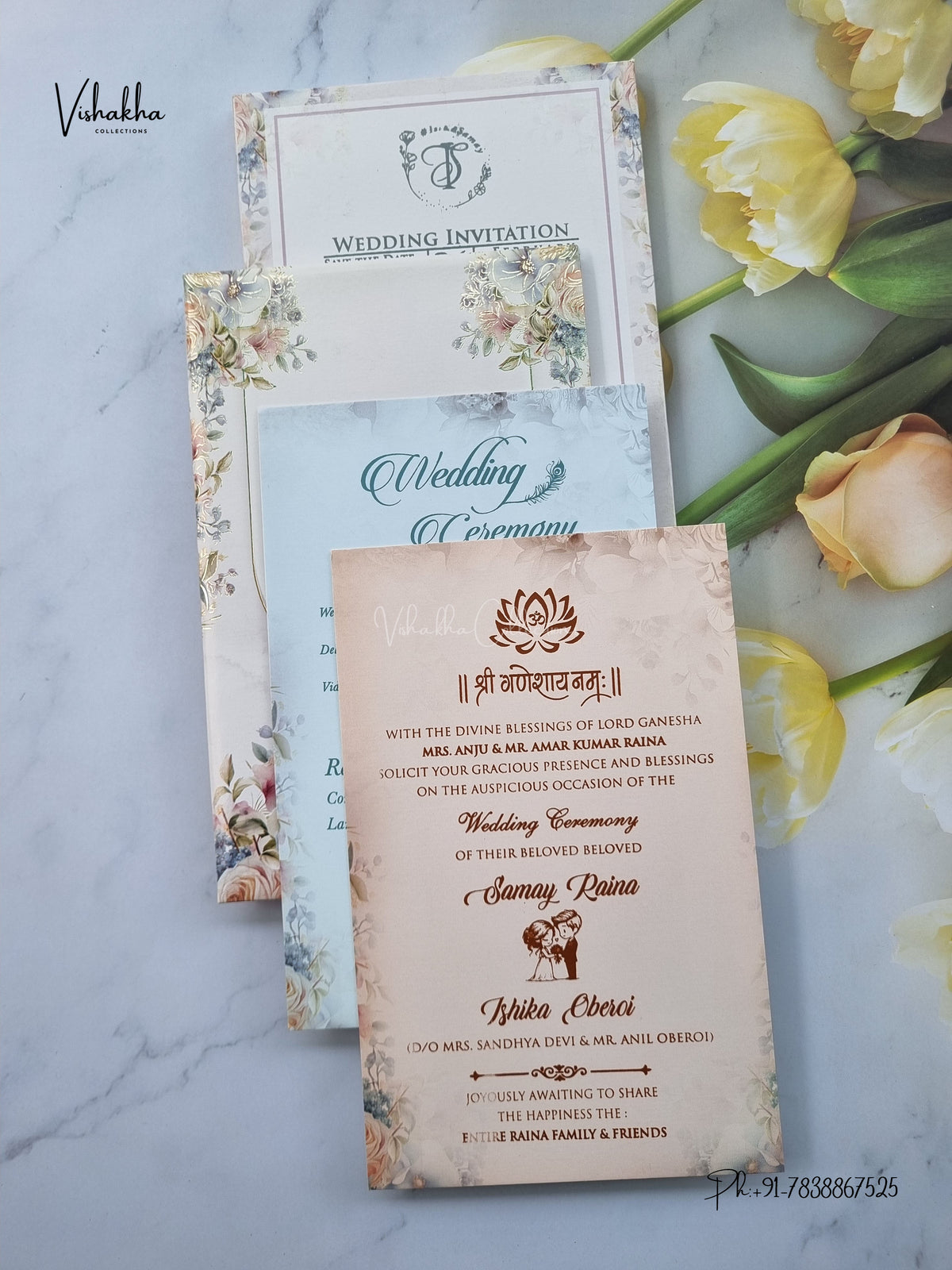 Semi Box Padded Flower Hindu Muslim Christian Sikh Jain invitation Cards ATS-258 – image 3