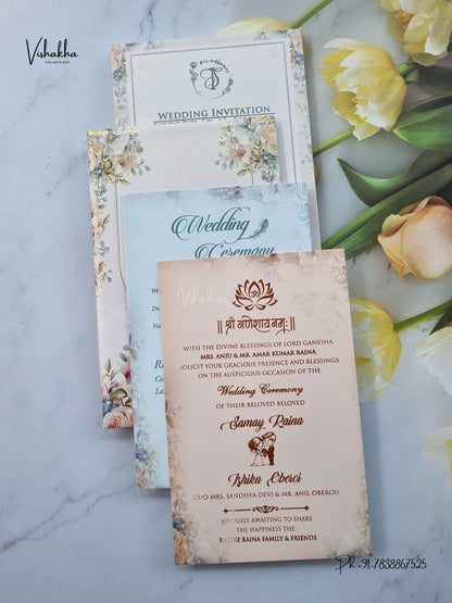 Semi Box Padded Flower Hindu Muslim Christian Sikh Jain invitation Cards ATS-258 – image 3