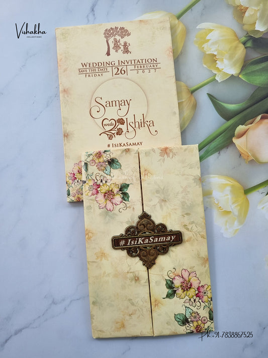 Semi Box Padded Double Door Flower Hindu Muslim Christian Sikh Jain invitation Cards ATS-261 – image 1