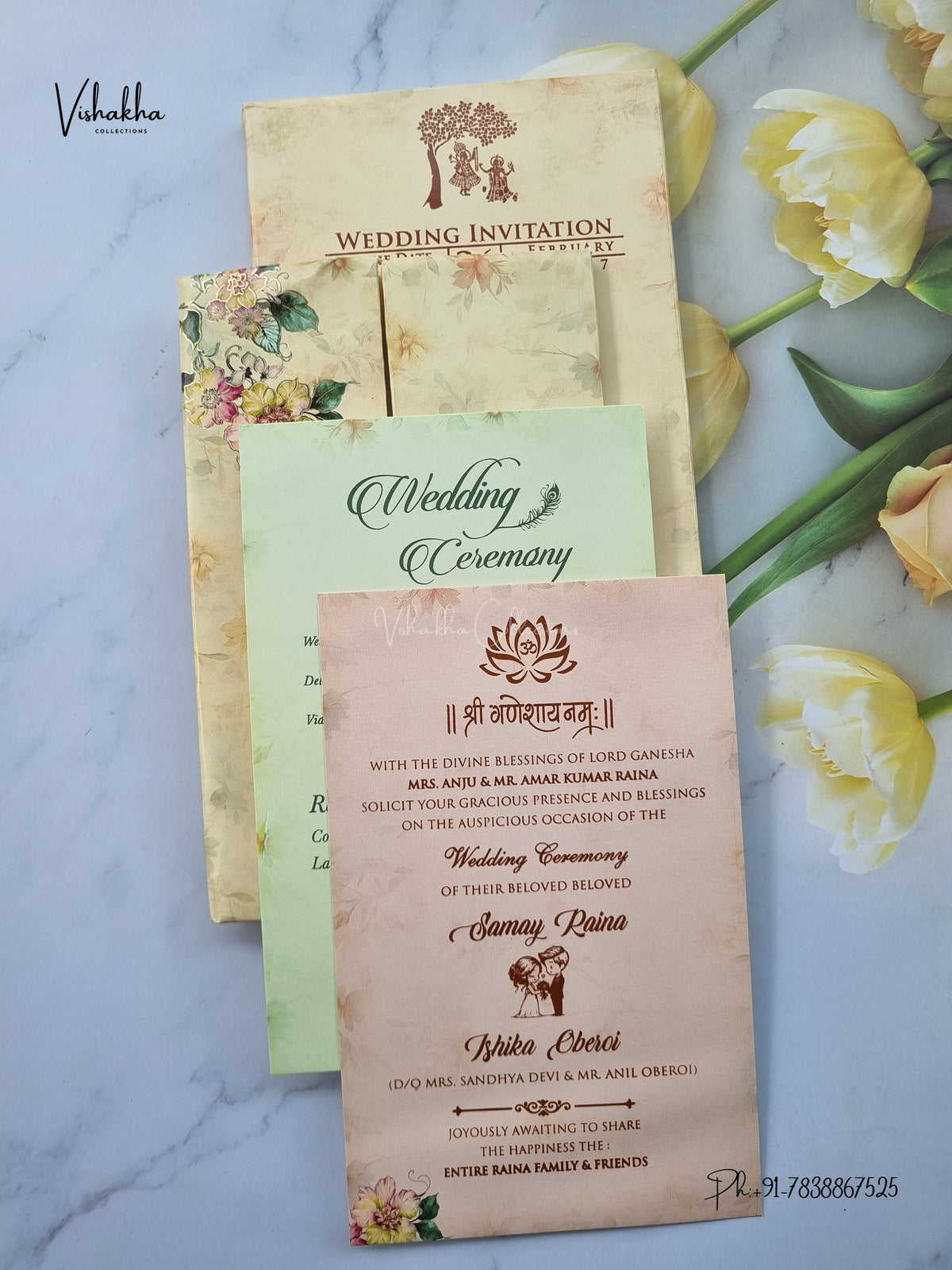 Semi Box Padded Double Door Flower Hindu Muslim Christian Sikh Jain invitation Cards ATS-261 – image 3