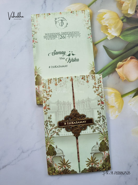 Semi Box Padded Double Door Jharokha Hindu Muslim Christian Sikh Jain invitation Cards ATS-262 – image 1