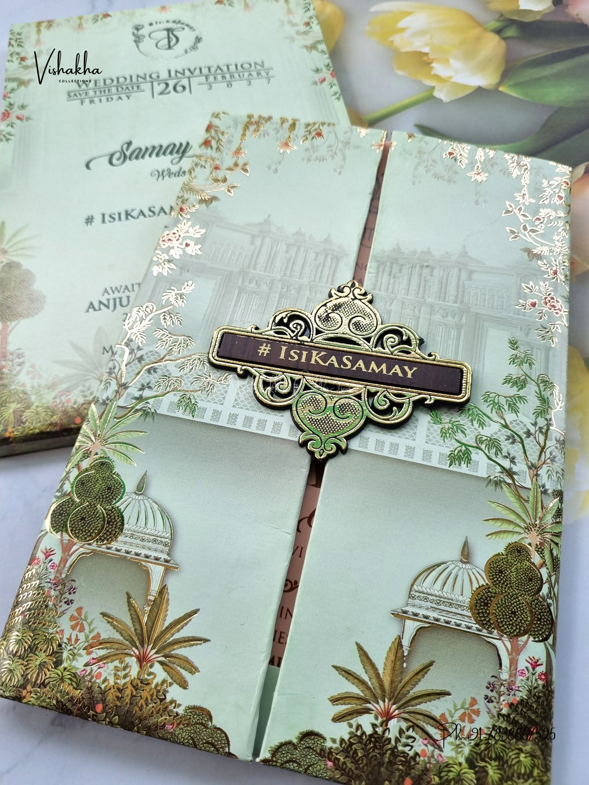 Semi Box Padded Double Door Jharokha Hindu Muslim Christian Sikh Jain invitation Cards ATS-262 – image 2