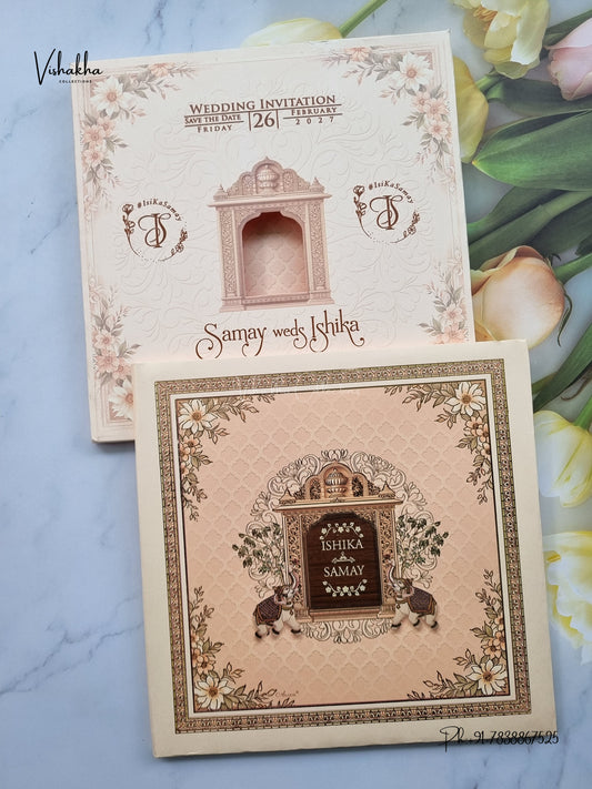 Semi Box Padded Flower Hindu Muslim Christian Sikh Jain invitation Cards ATS-263 – image 1