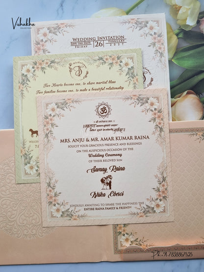 Semi Box Padded Flower Hindu Muslim Christian Sikh Jain invitation Cards ATS-263 – image 3