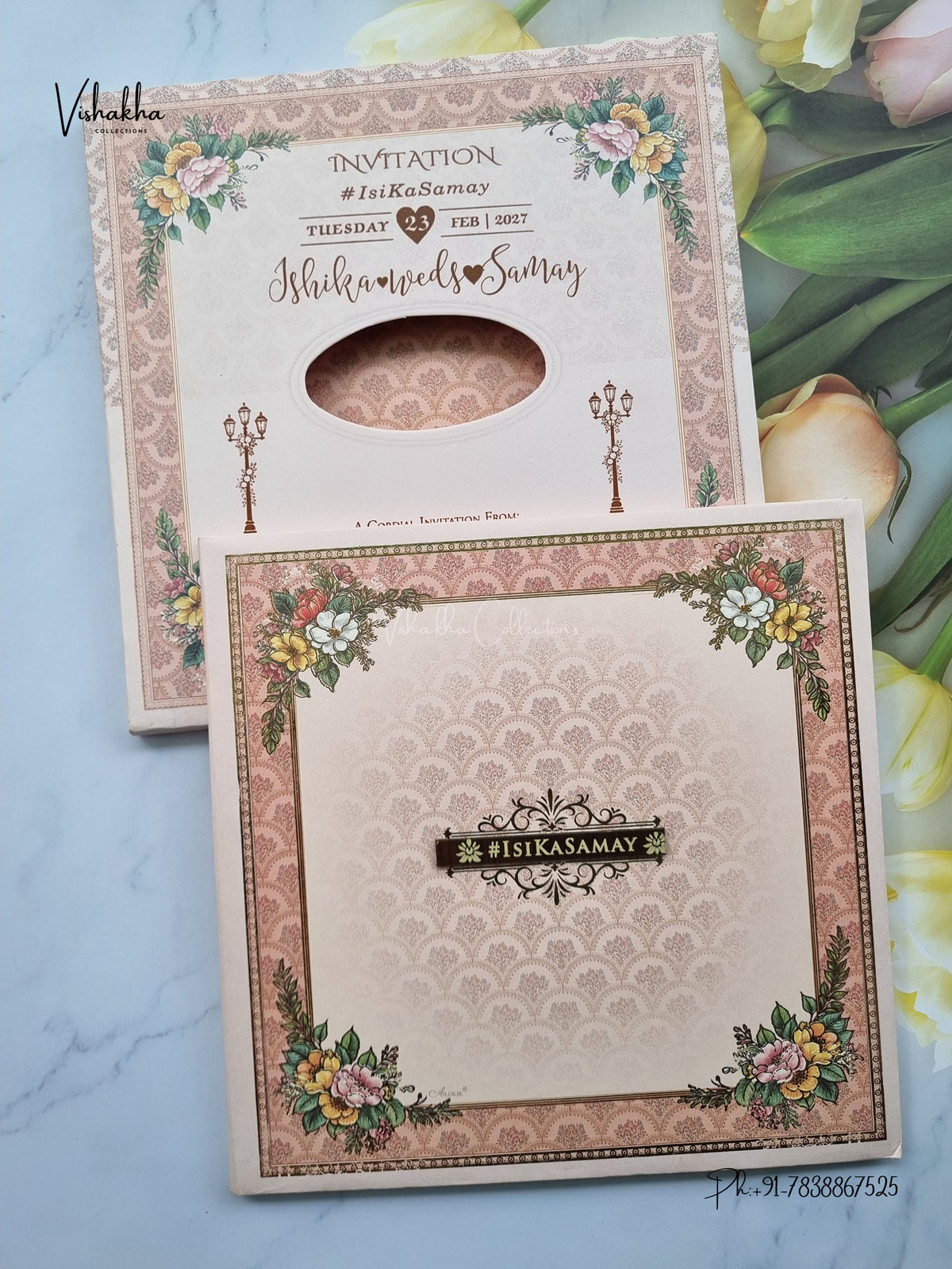 Semi Box Padded Flower Hindu Muslim Christian Sikh Jain invitation Cards ATS-264 – image 1